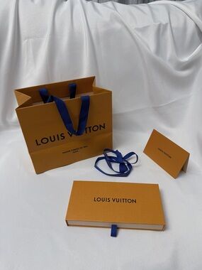 Louis Vuitton Orange Gift Box and Bag with Blue Ribbon Accents